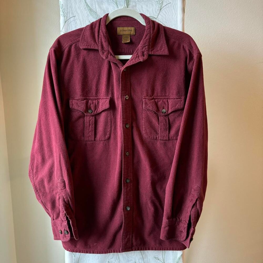 St. John’s Men’s Cotton Burgundy Button Up Long Sleeve Flannel